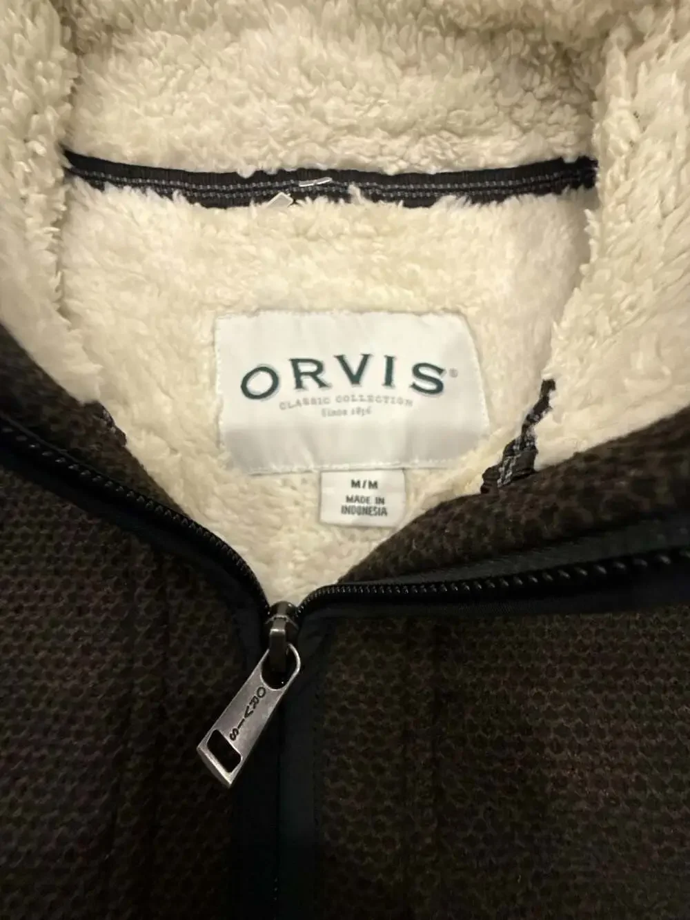Orvis Quarter Zip Pullover Size M Dark Brown Fleece Sweater